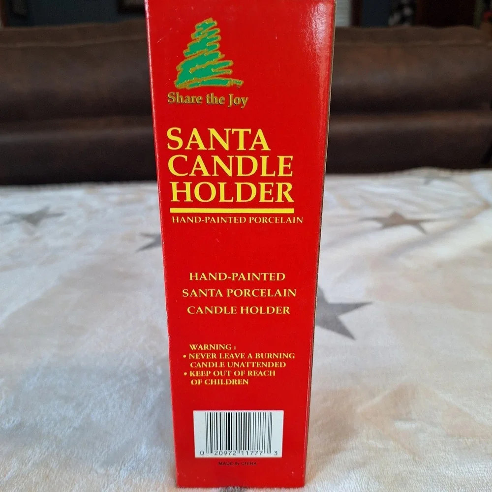 VTG Pencil Thin Santa Candle Holder Hand Painted Very Detailed Stars 8.5